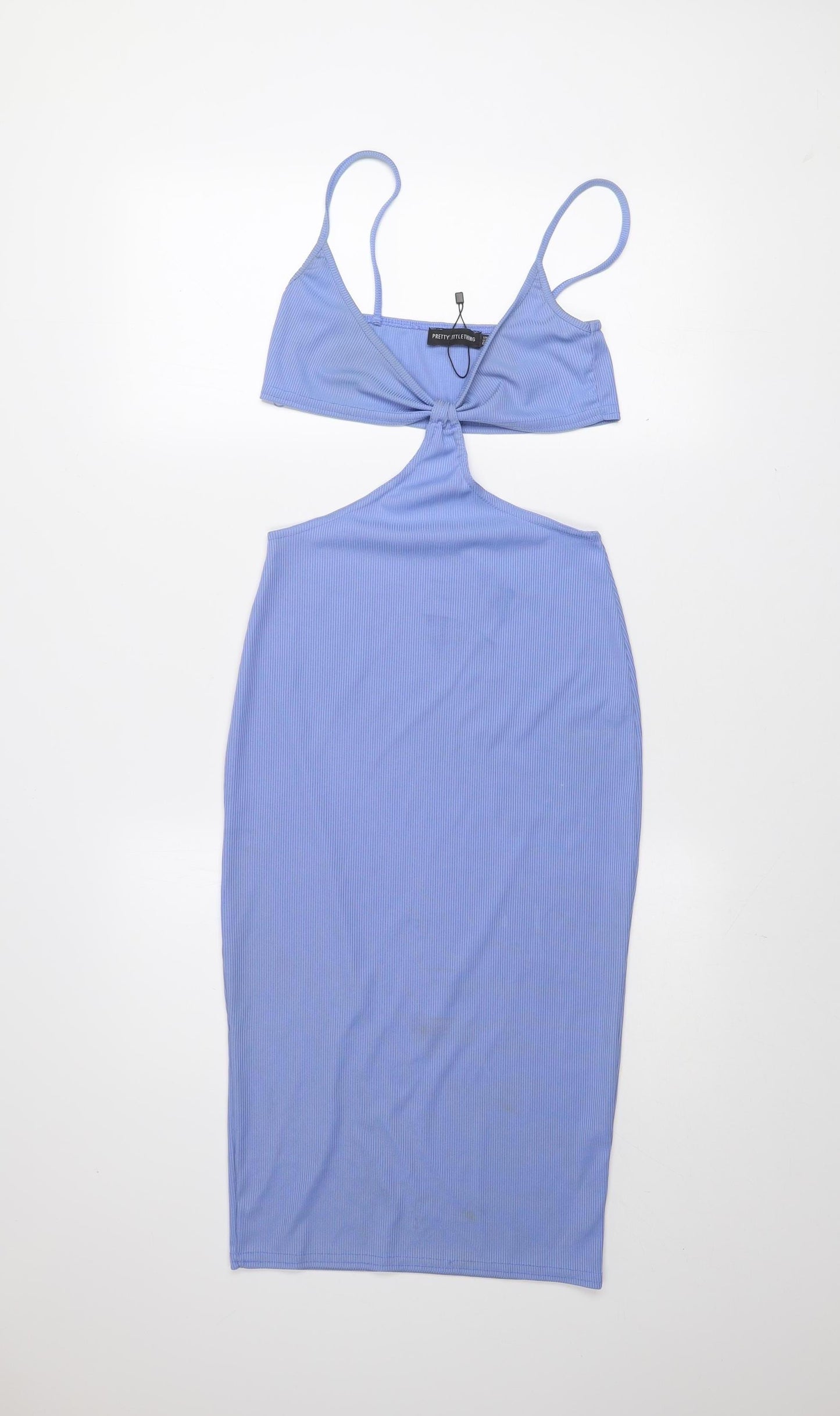 PrettyLittleThing Women's Blue Size 8 Halter Cut Out Bodycon Midi Dress