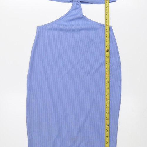 PrettyLittleThing Women's Blue Size 8 Halter Cut Out Bodycon Midi Dress