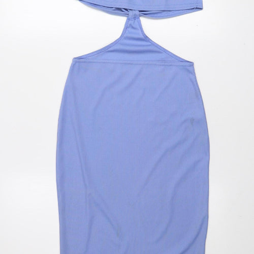 PrettyLittleThing Women's Blue Size 8 Halter Cut Out Bodycon Midi Dress