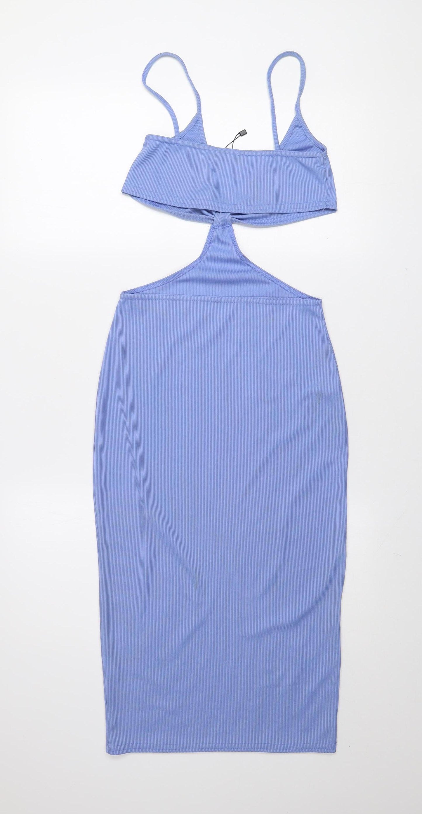 PrettyLittleThing Women's Blue Size 8 Halter Cut Out Bodycon Midi Dress