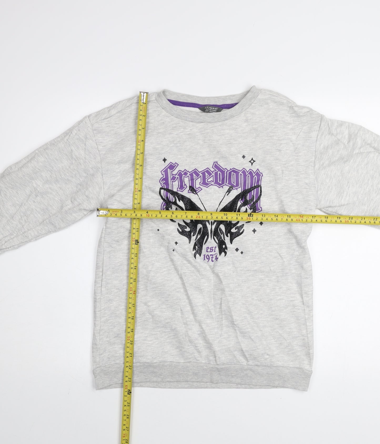 Primark Girls Grey Freedom Butterfly Graphic Pullover Sweatshirt 12-13 Years