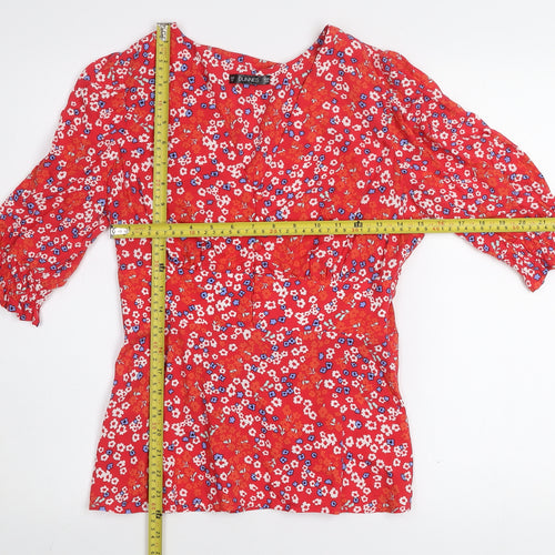 Dunnes Womens Red Floral V-Neck 3/4 Sleeve Tunic Blouse XS
