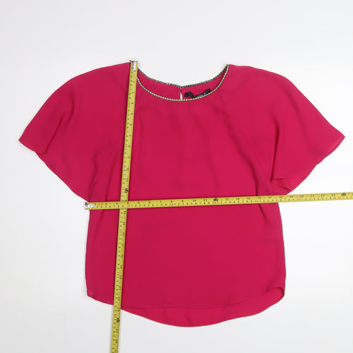Dunnes Women’s Pink Beaded Neck Blouse Size 8 Flutter Sleeve