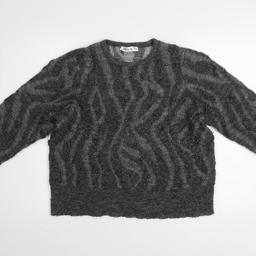 Gallery Women's Grey Beaded Animal Knit Jumper Size M