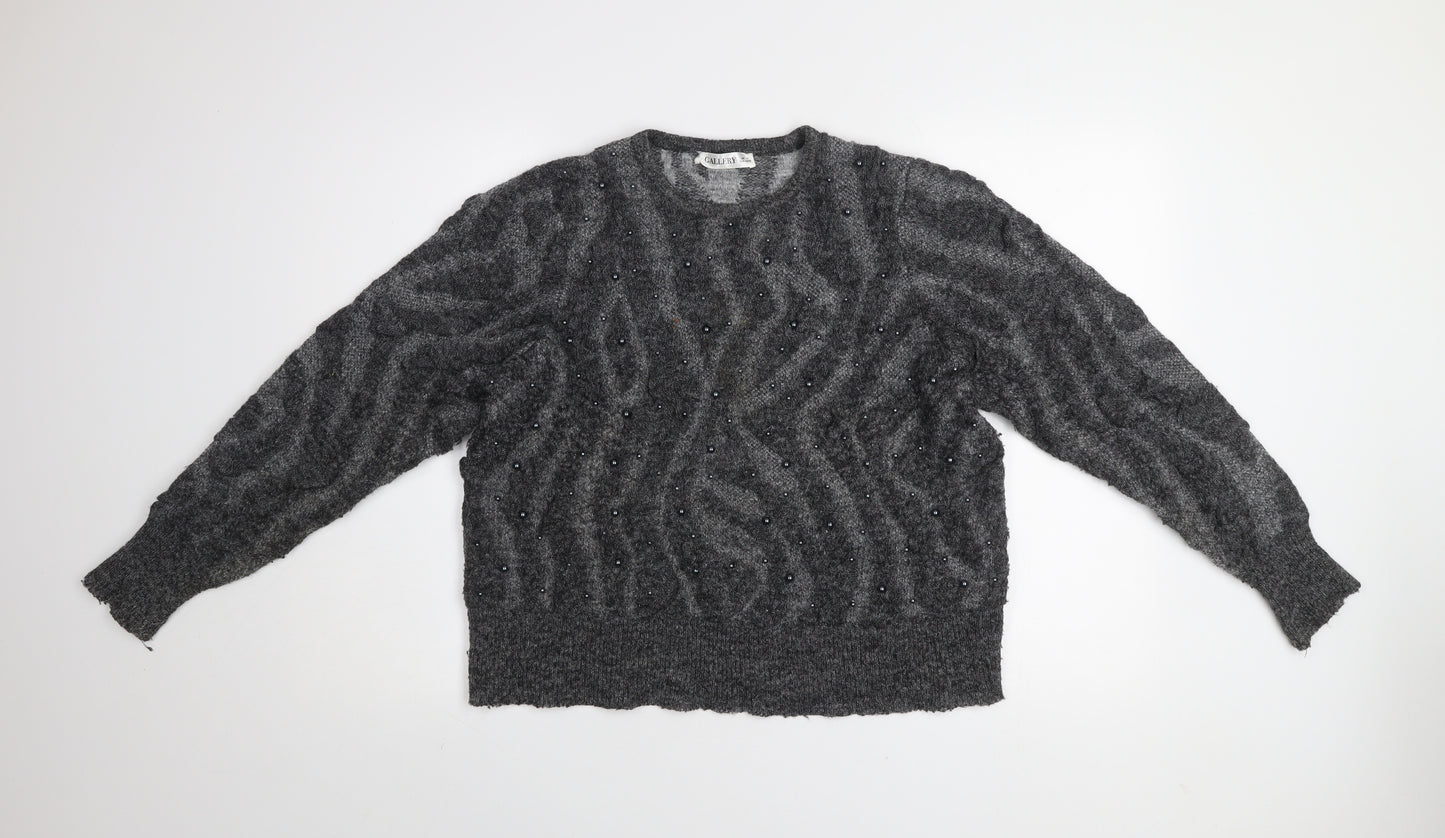 Gallery Women's Grey Beaded Animal Knit Jumper Size M