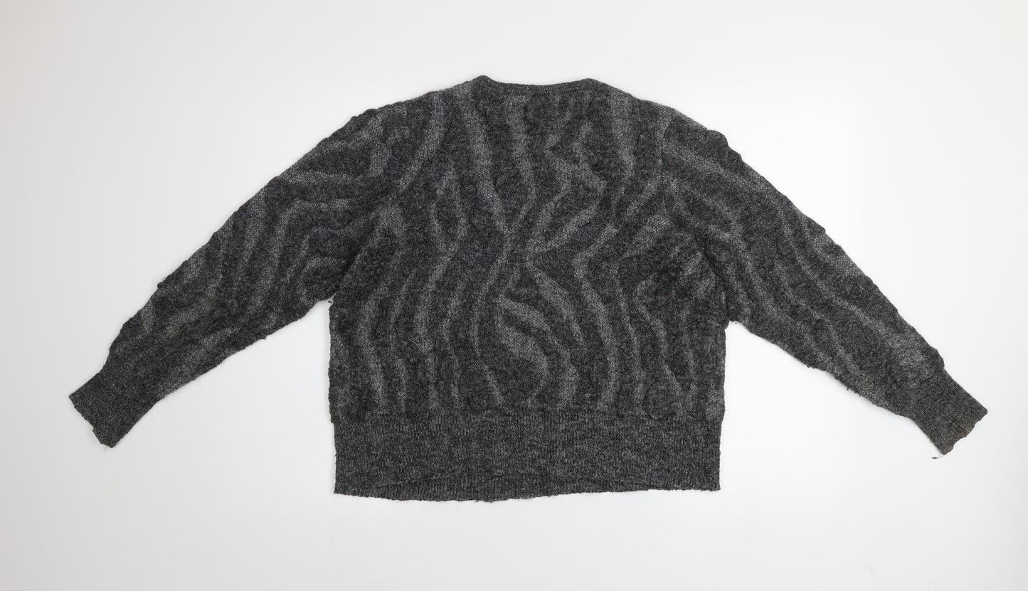 Gallery Women's Grey Beaded Animal Knit Jumper Size M