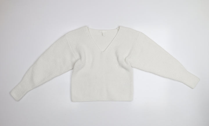 H&M Women’s White V-Neck Knit Pullover Jumper Size M
