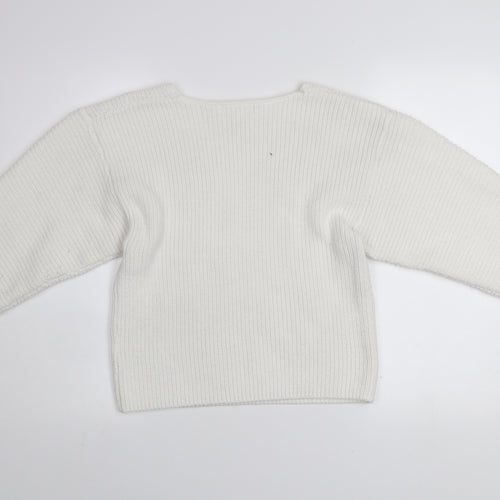 H&M Women’s White V-Neck Knit Pullover Jumper Size M