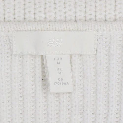 H&M Women’s White V-Neck Knit Pullover Jumper Size M