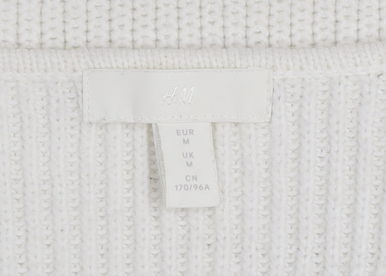 H&M Women’s White V-Neck Knit Pullover Jumper Size M