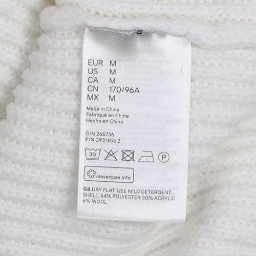 H&M Women’s White V-Neck Knit Pullover Jumper Size M