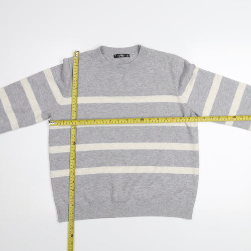 Dunnes Women Grey Striped Knit Crew Neck Pullover Jumper M