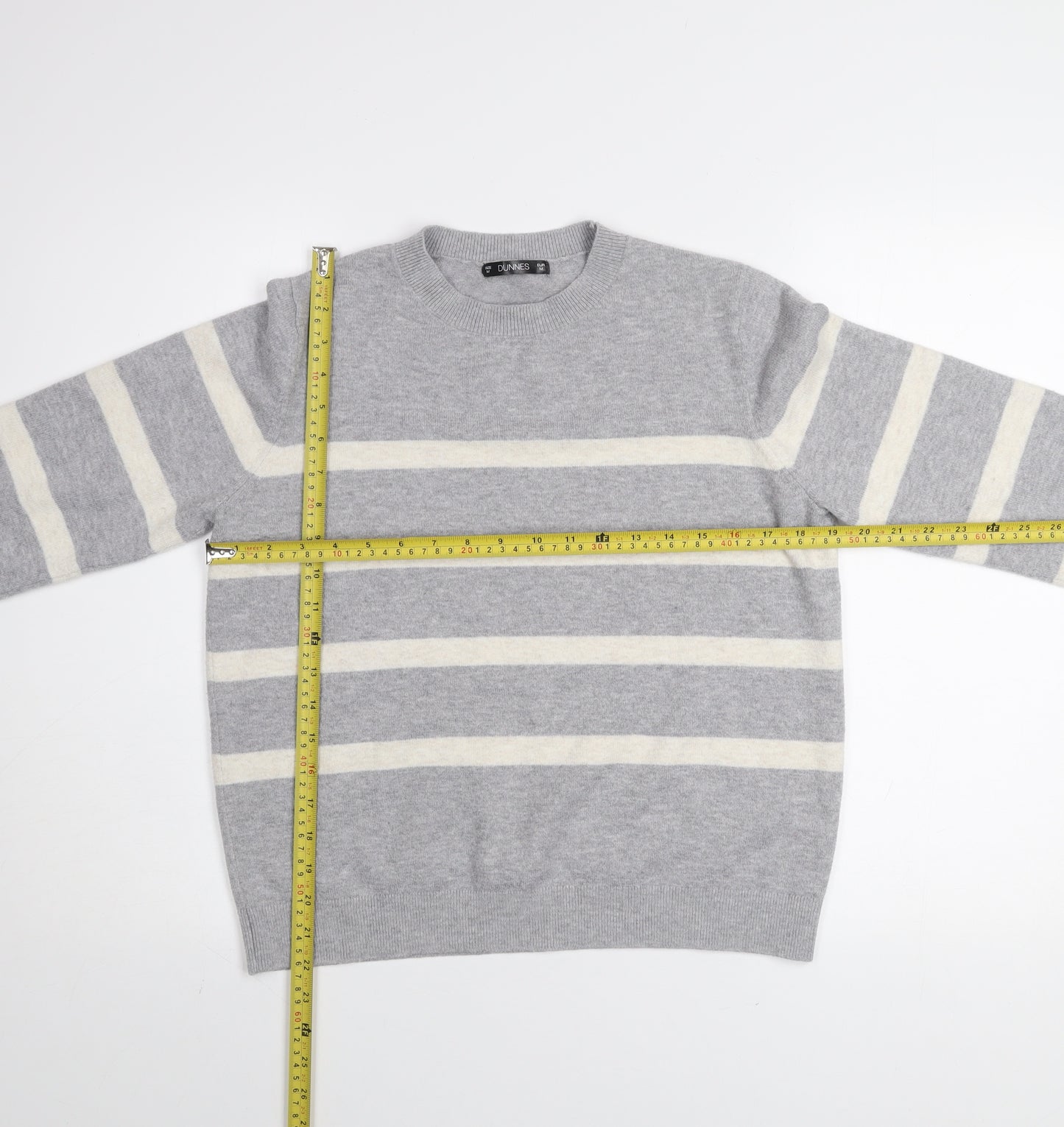 Dunnes Women Grey Striped Knit Crew Neck Pullover Jumper M