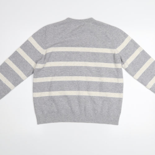 Dunnes Women Grey Striped Knit Crew Neck Pullover Jumper M