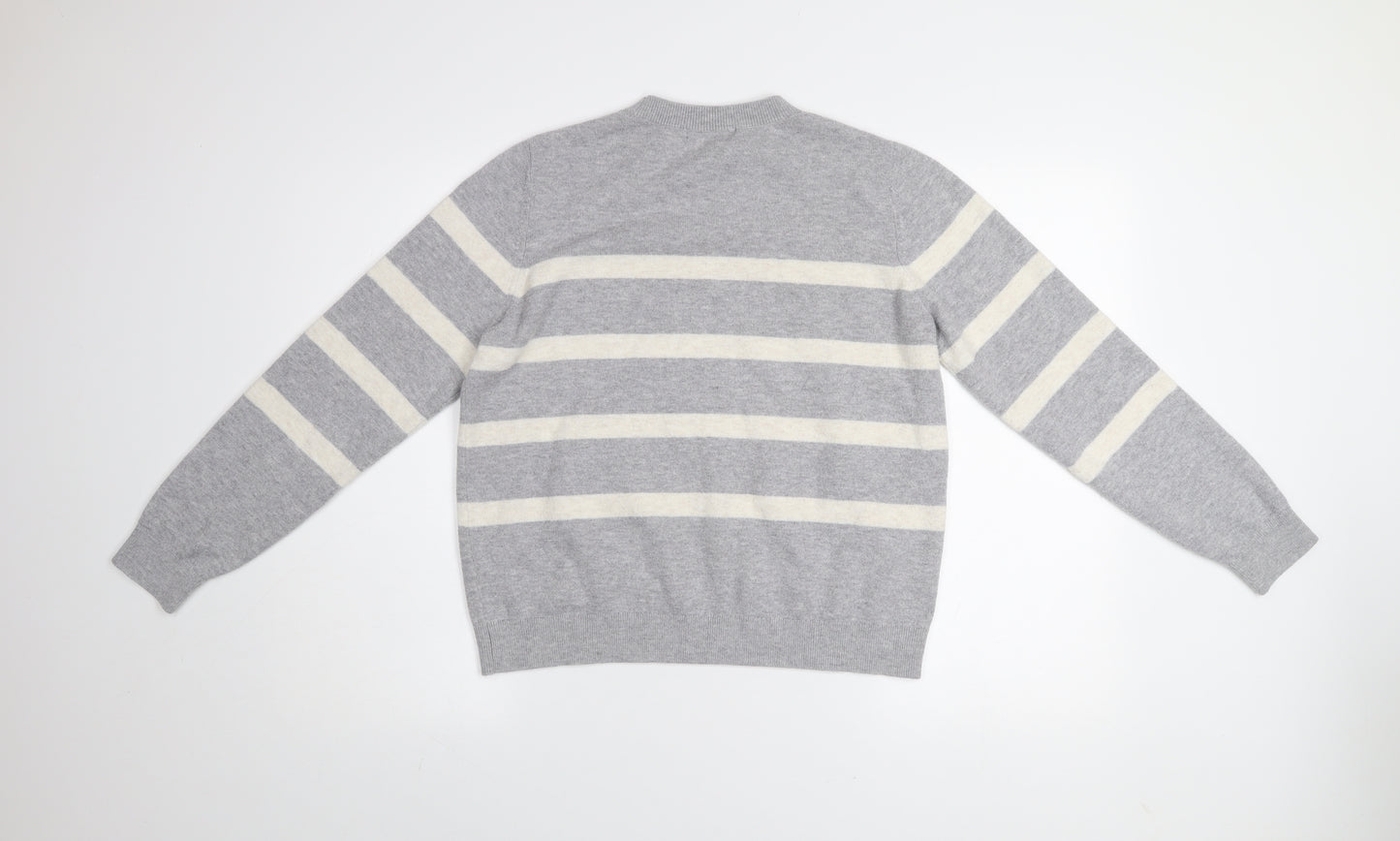 Dunnes Women Grey Striped Knit Crew Neck Pullover Jumper M