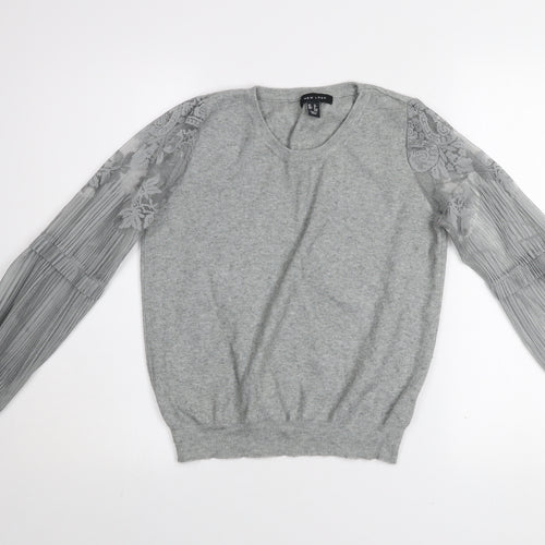 New Look Women Grey Lace Sleeve Pullover Jumper Size 12
