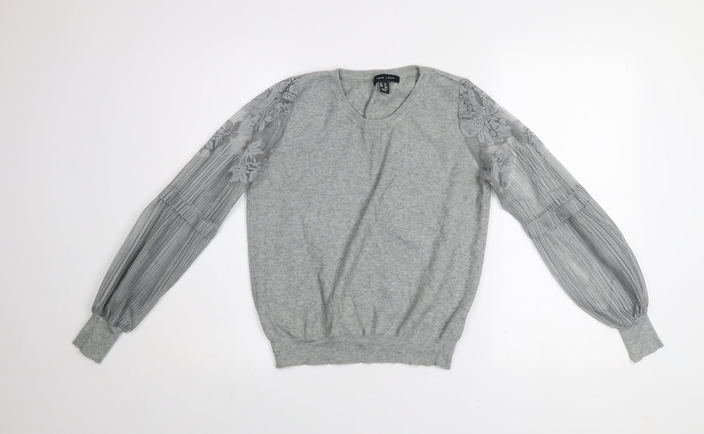 New Look Women Grey Lace Sleeve Pullover Jumper Size 12