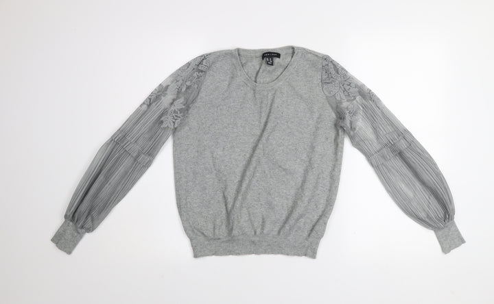 New Look Women Grey Lace Sleeve Pullover Jumper Size 12