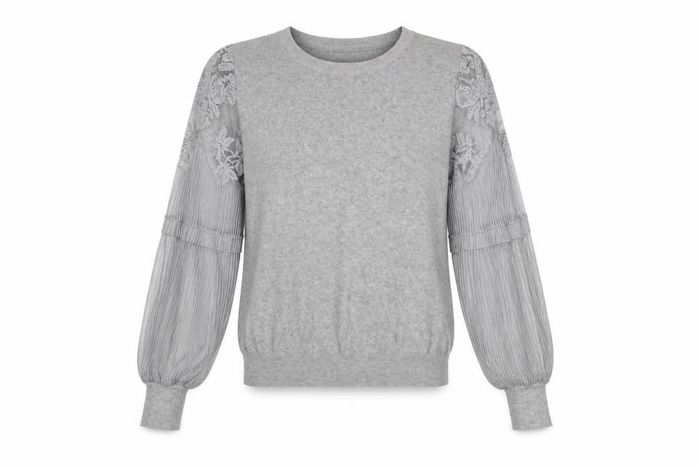 Front view of New Look Women Grey Lace Sleeve jumper, size 12