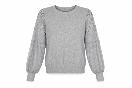 Front view of New Look Women Grey Lace Sleeve jumper, size 12