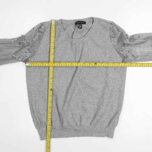 New Look Women Grey Lace Sleeve Pullover Jumper Size 12