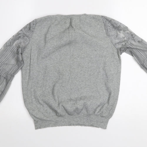 New Look Women Grey Lace Sleeve Pullover Jumper Size 12