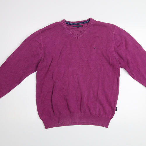 André Men Purple V-Neck Knit Pullover Jumper Size L