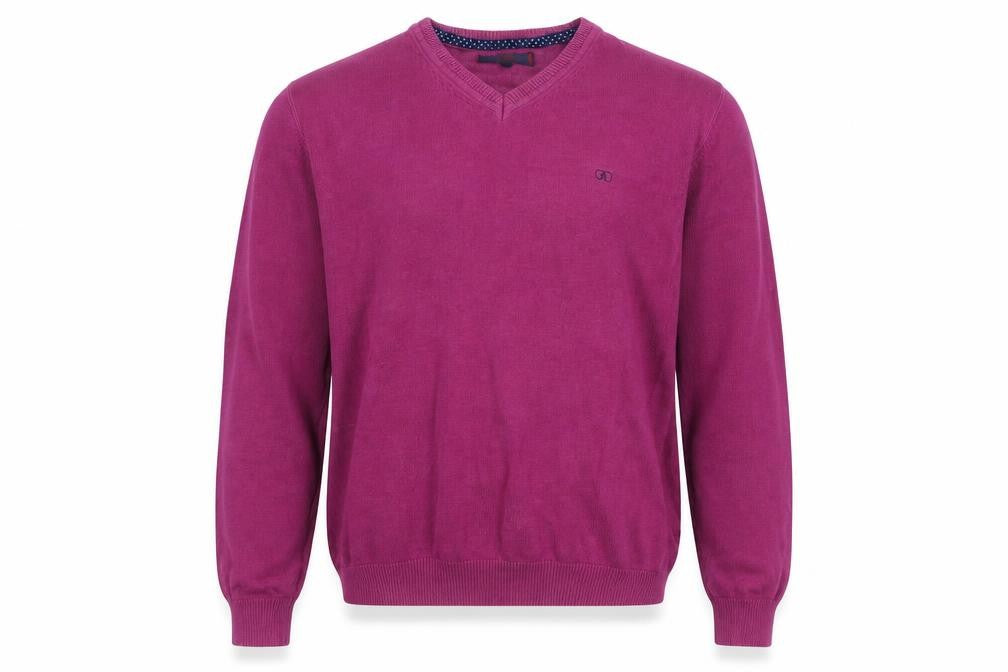 Front view of André Men Purple V-Neck Knit jumper, size L