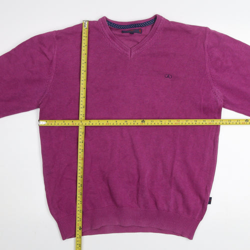 André Men Purple V-Neck Knit Pullover Jumper Size L