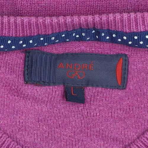André Men Purple V-Neck Knit Pullover Jumper Size L