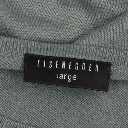 Eisenegger Mens Green Striped Cotton Crew Neck Jumper Size L