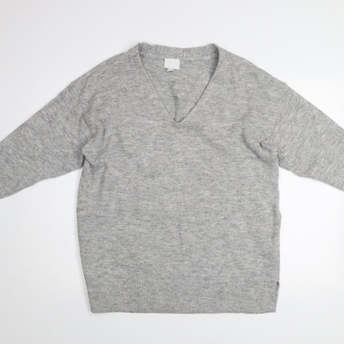 H&M Women's Grey Wool Blend V-Neck Jumper Size 12