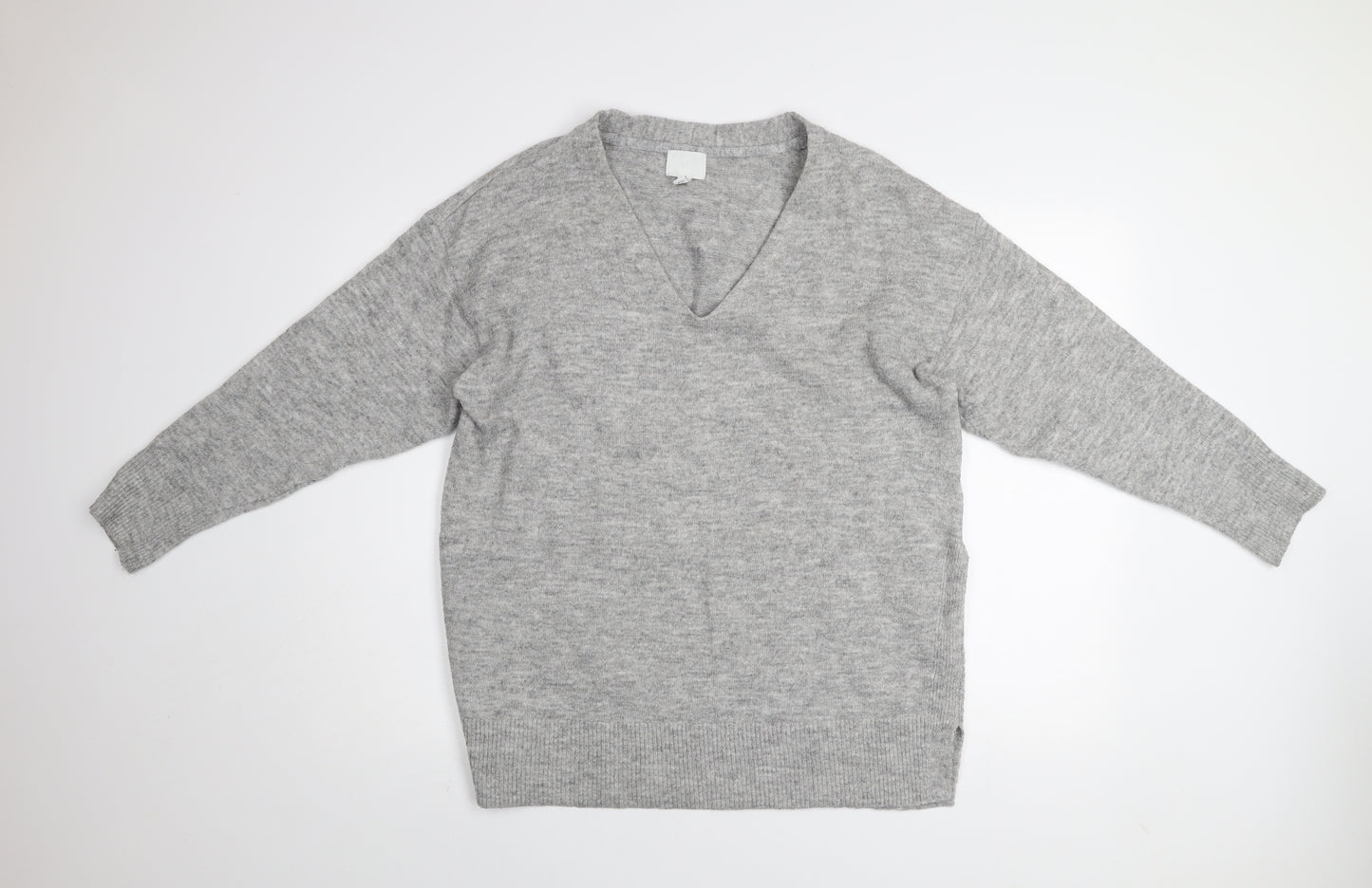 H&M Women's Grey Wool Blend V-Neck Jumper Size 12