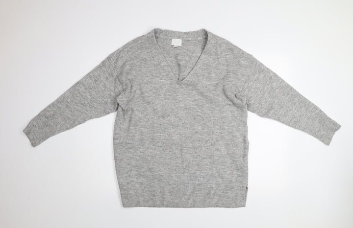 H&M Women's Grey Wool Blend V-Neck Jumper Size 12