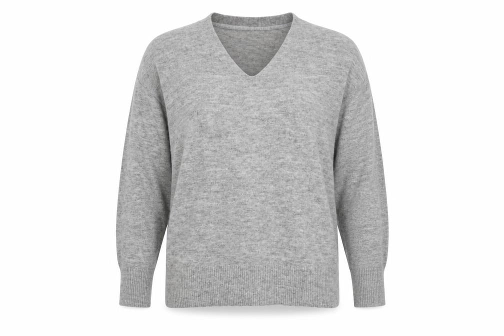 Front view of H&M Women's Grey Wool Blend V-Neck Jumper, size 12