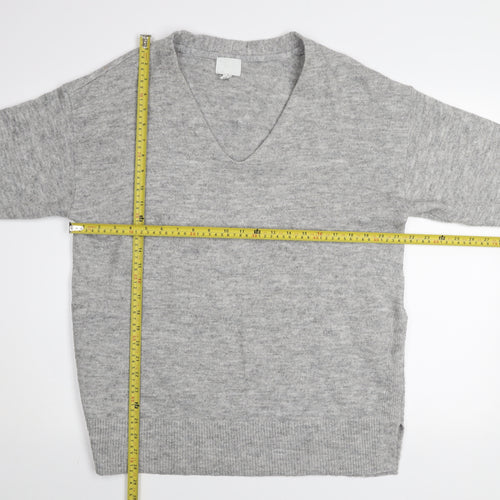 H&M Women's Grey Wool Blend V-Neck Jumper Size 12