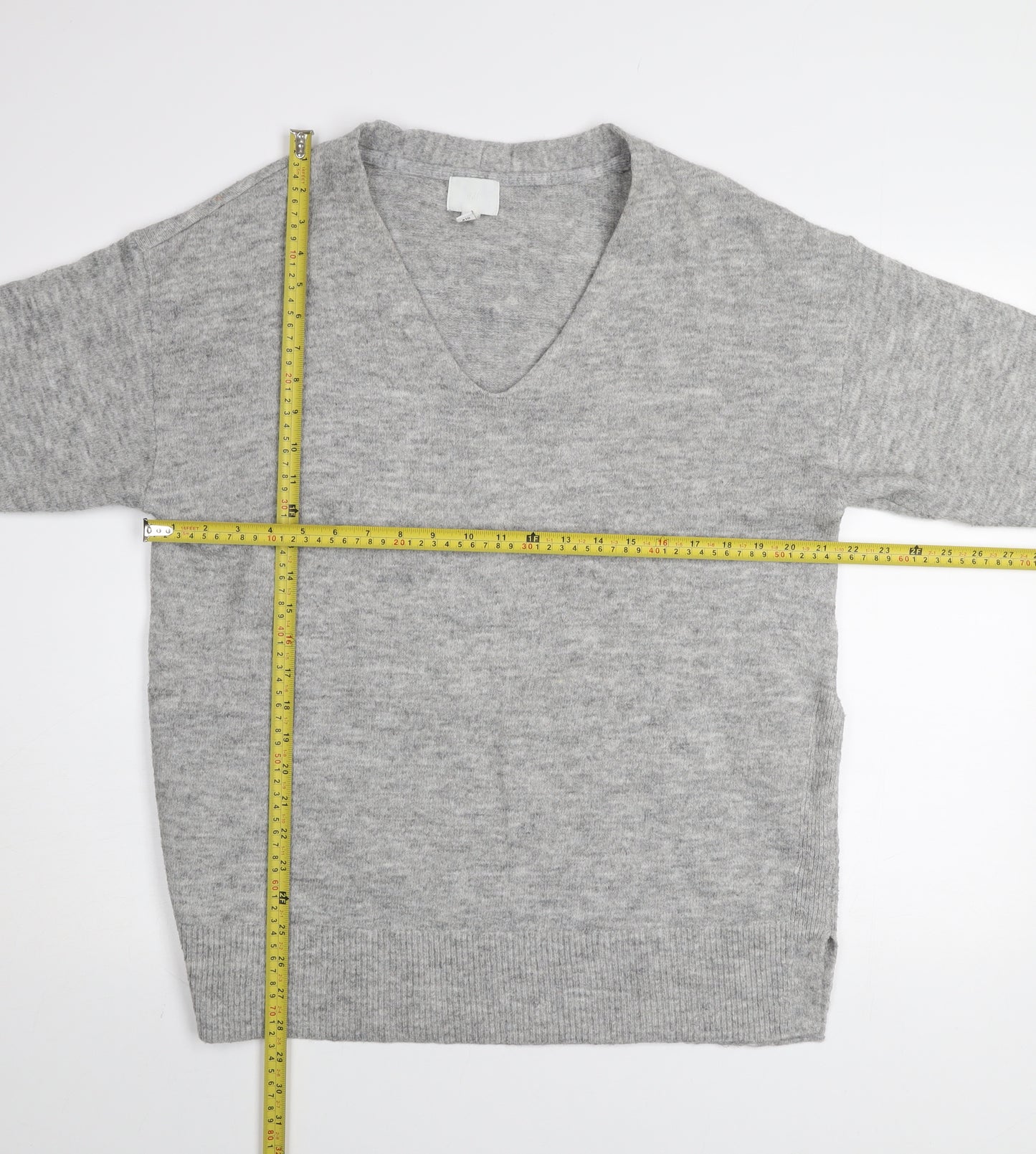 H&M Women's Grey Wool Blend V-Neck Jumper Size 12