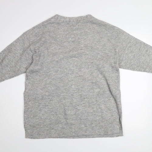 H&M Women's Grey Wool Blend V-Neck Jumper Size 12