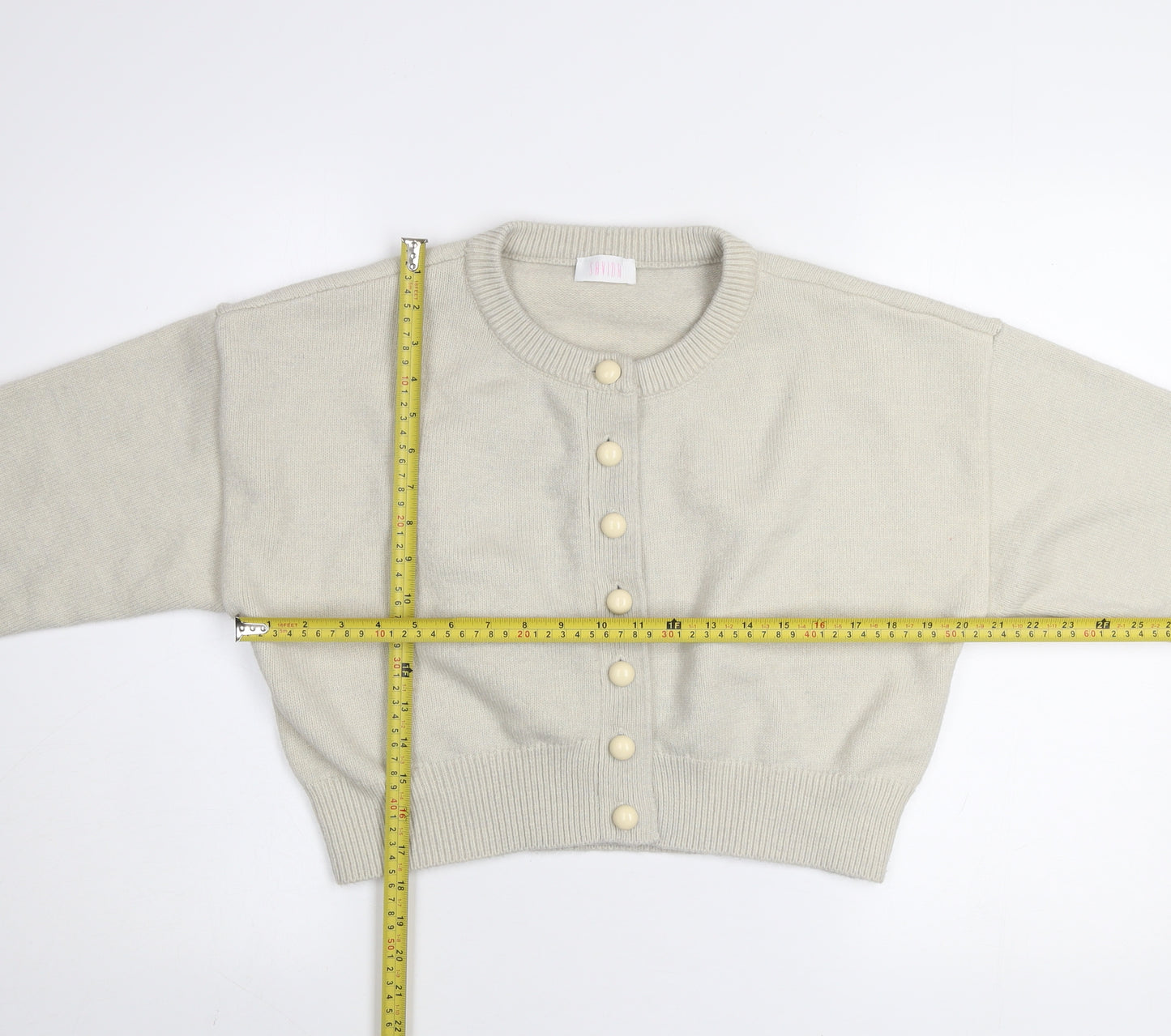 Savida Women’s Beige Crew Neck Button Cardigan Size 14