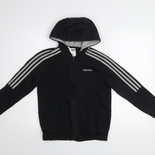 adidas Boys Black 11-12 Years Track Jacket Hooded Full Zip Activewear