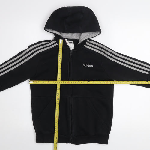 adidas Boys Black 11-12 Years Track Jacket Hooded Full Zip Activewear
