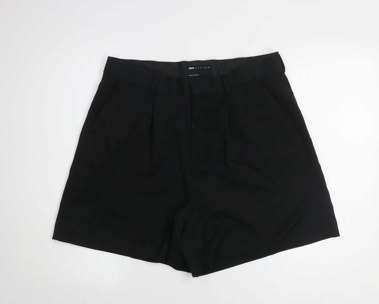 ASOS DESIGN Men's Black Chino Shorts Size 34 Pleated Front Smart Casual