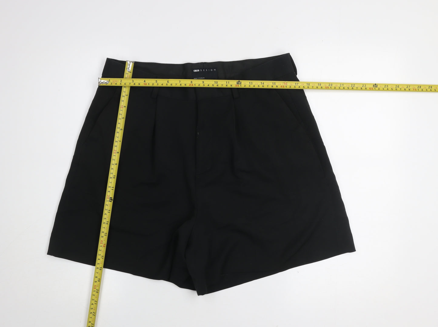 ASOS DESIGN Men's Black Chino Shorts Size 34 Pleated Front Smart Casual