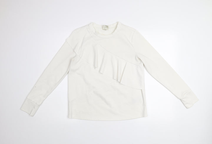 Selected Femme Women White Ruffle Pullover Sweatshirt Size S