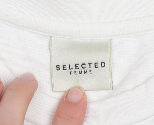 Selected Femme Women White Ruffle Pullover Sweatshirt Size S