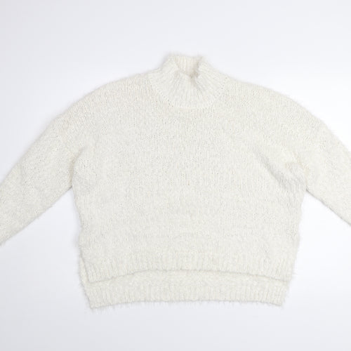 Gallery Women's White Mock Neck Chunky Knit Jumper Size M