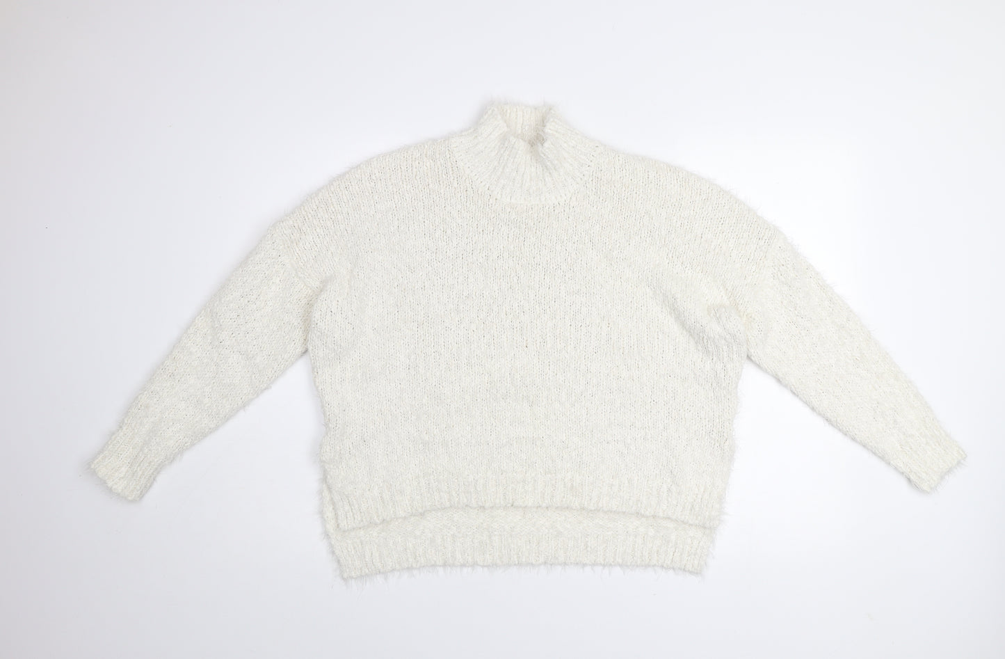 Gallery Women's White Mock Neck Chunky Knit Jumper Size M