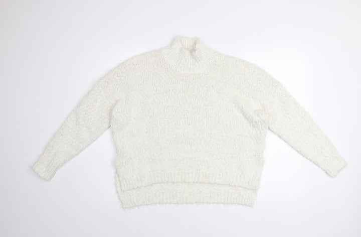 Gallery Women's White Mock Neck Chunky Knit Jumper Size M