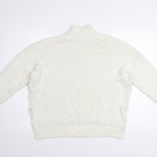 Gallery Women's White Mock Neck Chunky Knit Jumper Size M