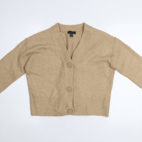 New Look Women Beige V-Neck Button Cardigan Small Knit Jumper